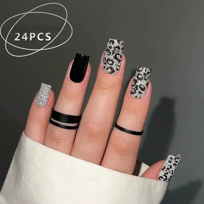Mid Long Pink Leopard Press-On Nails with Bow by Cashymart
