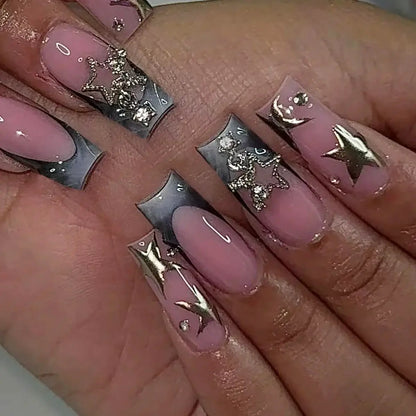 Mid Long Pink Leopard Press-On Nails with Bow by Cashymart