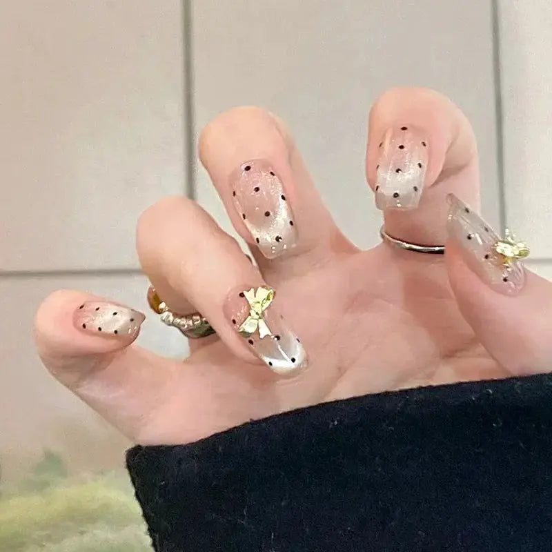 Mid Long Pink Leopard Press-On Nails with Bow by Cashymart