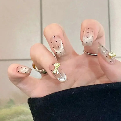 Mid Long Pink Leopard Press-On Nails with Bow by Cashymart