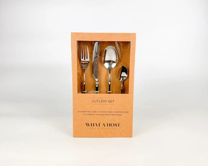 Monaco Silver Cutlery Set – 16 or 24 Piece Stainless Steel Flatware by WHAT A HOST