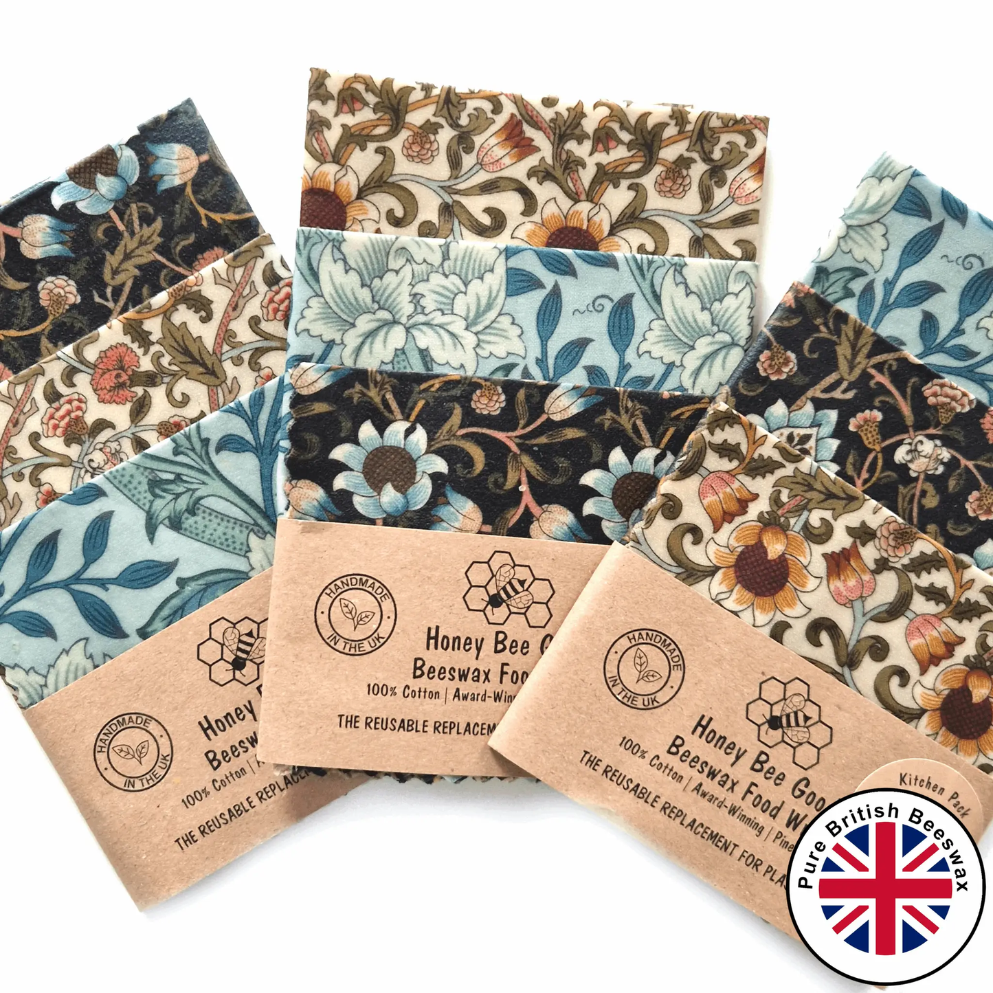*British Beeswax Set of 3 Handmade Beeswax Wraps | William Morris by Honey Bee Good