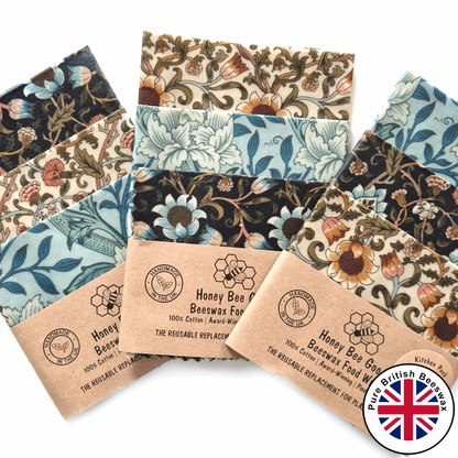 *British Beeswax Set of 3 Handmade Beeswax Wraps | William Morris by Honey Bee Good