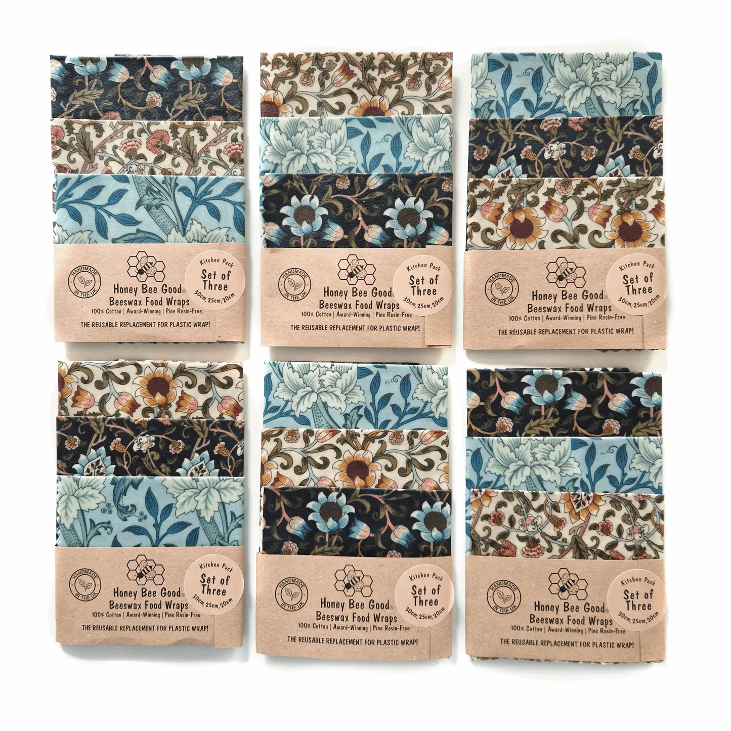 *British Beeswax Set of 3 Handmade Beeswax Wraps | William Morris by Honey Bee Good