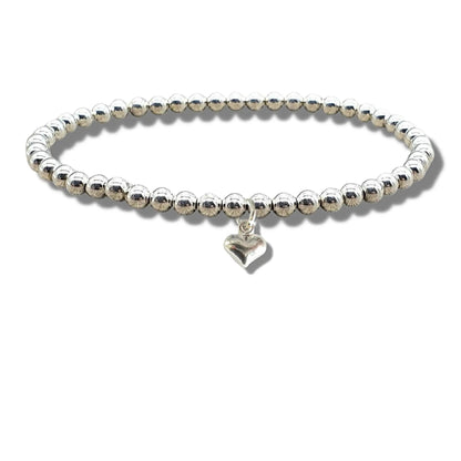 Girls Mini Puff Heart Silver Beaded Bracelet by Aye Do Gifts