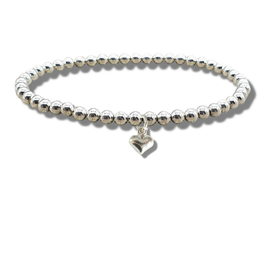 Girls Mini Puff Heart Silver Beaded Bracelet by Aye Do Gifts