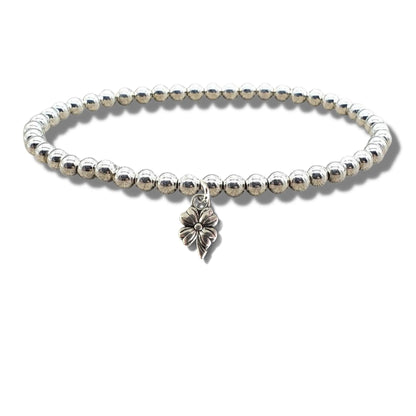Flower Charm Silver Beaded Bracelet by Aye Do Gifts
