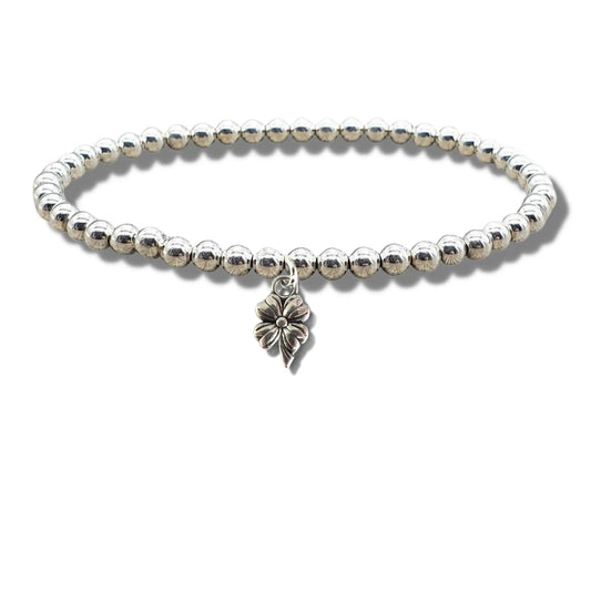 Flower Charm Silver Beaded Bracelet by Aye Do Gifts