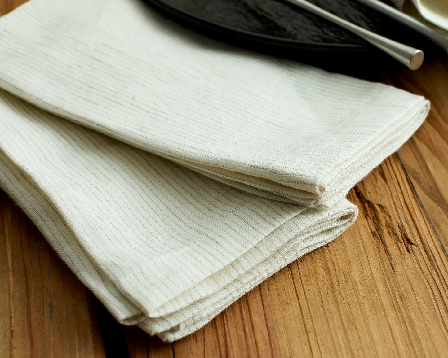 Beaune Linen Table Napkin White with Lines Pattern Set by What a Host