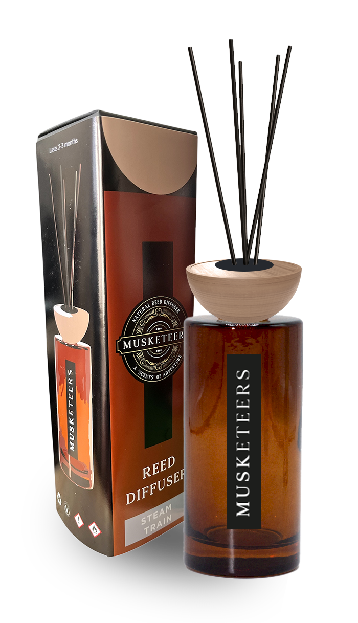 Steam Train Reed Diffuser – Smoky Masculine Home Fragrance by MUSKETEERS
