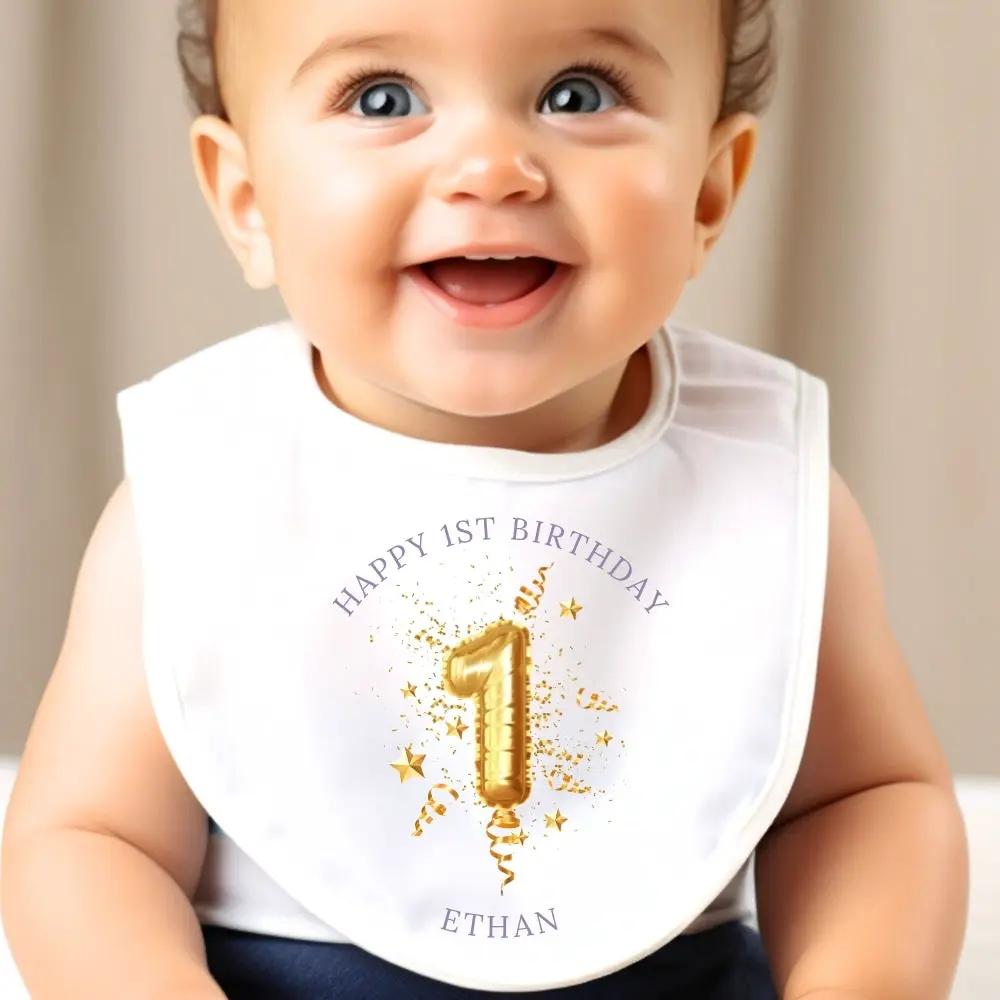 Personalised 1st Birthday Gold Balloon Baby Outfit: Bib, Vest, Baby Grow by Aye Do Gifts
