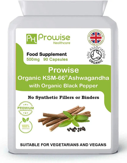 KSM-66 Ashwagandha with Organic Black Pepper 500mg 90 Capsules by Prowise Healthcare