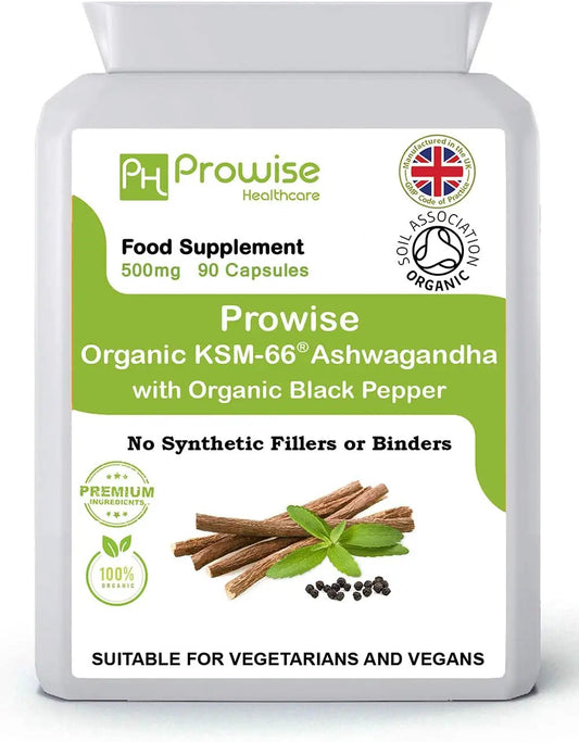 KSM-66 Ashwagandha with Organic Black Pepper 500mg 90 Capsules by Prowise Healthcare