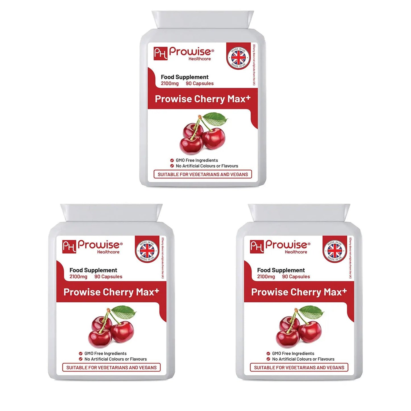 Cherry Max+ 2100mg (Pack of 3) 90 Vegan Capsules High Strength I Made in The UK by Prowise Healthcare