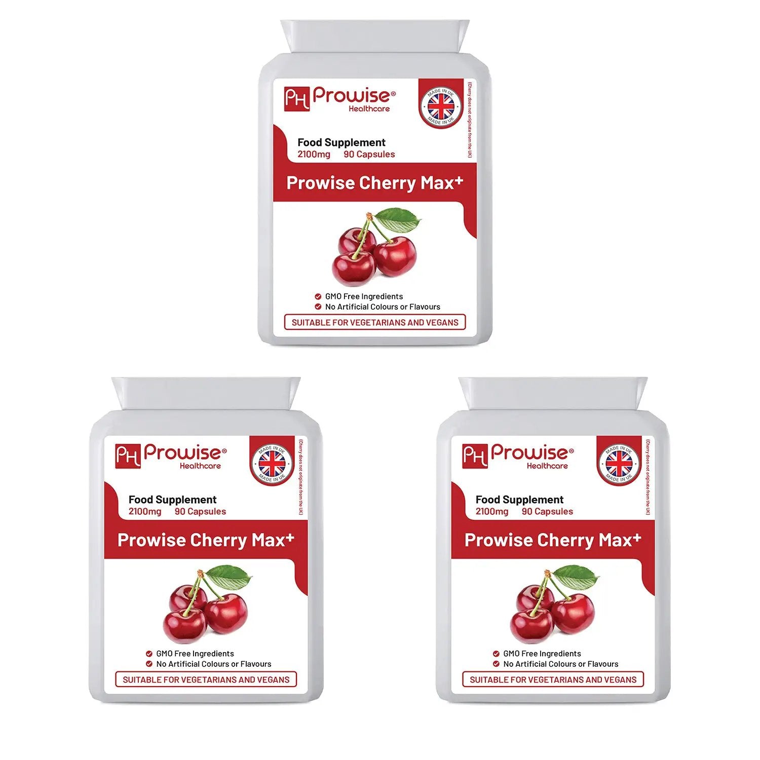 Cherry Max+ 2100mg (Pack of 3) 90 Vegan Capsules High Strength I Made in The UK by Prowise Healthcare