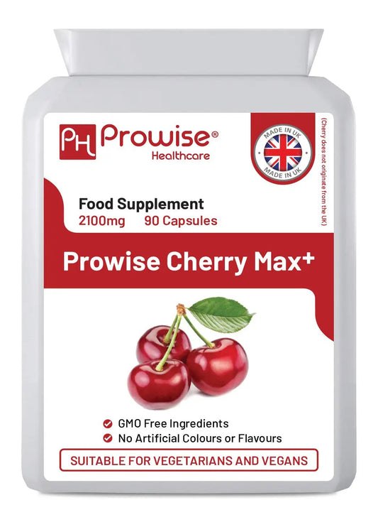 Cherry Max+ 2100mg Montmorency Cherry Added with Black Cherry I 90 Vegan Capsules High Strength I Made in The UK by Prowise Healthcare