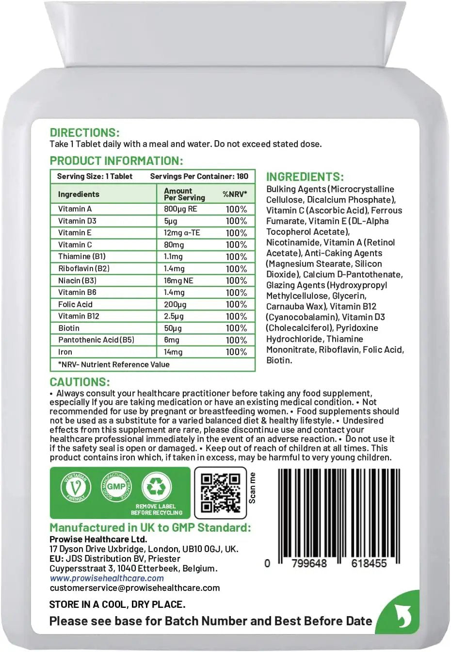 Multivits and Iron+ 180 Tablets by Prowise Healthcare by Prowise Healthcare