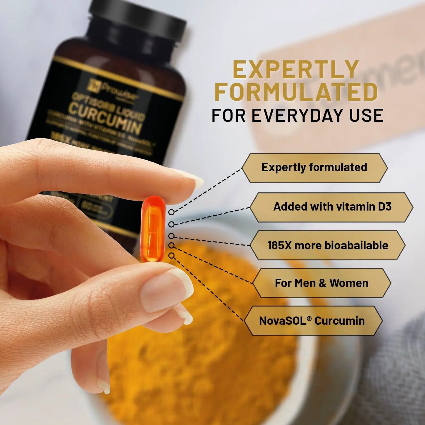 Optisorb Liquid Curcumin with Vitamin D - 60 Liqcaps by Prowise Healthcare