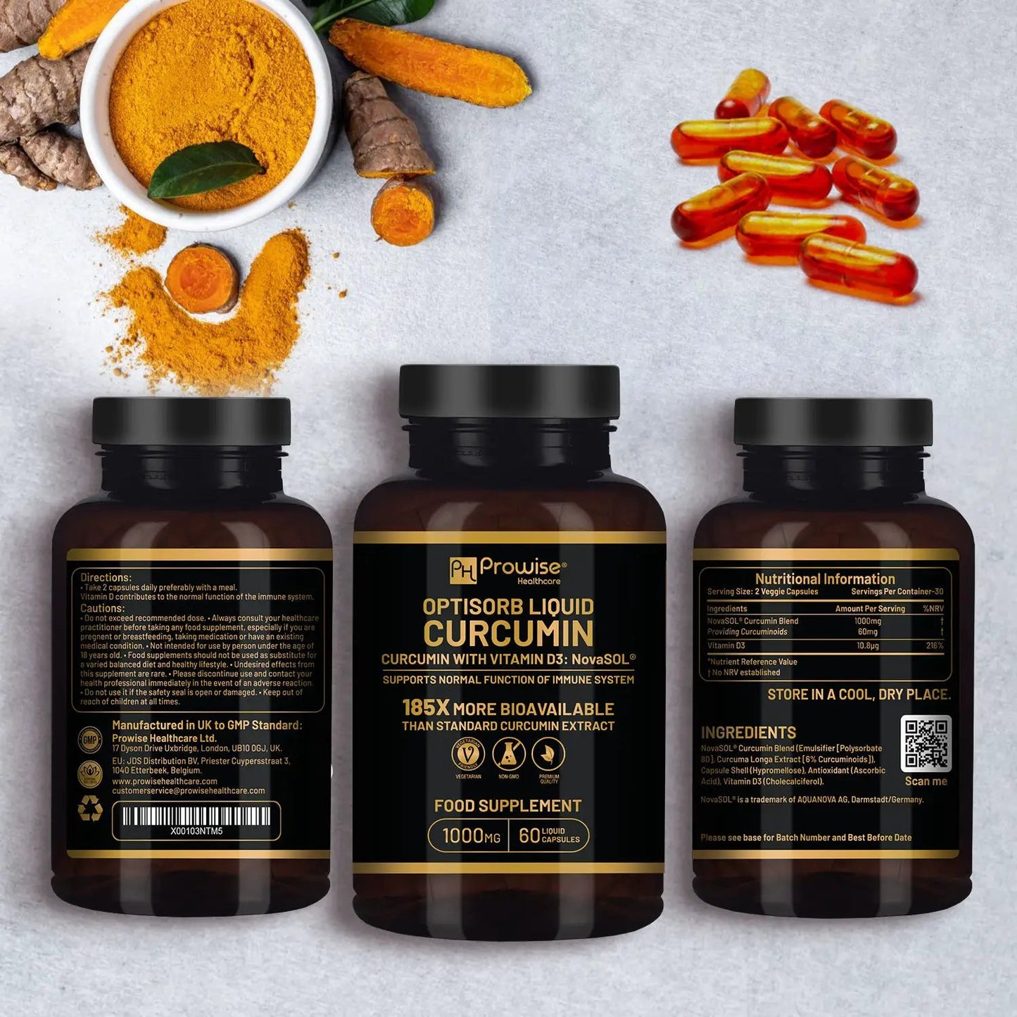 Optisorb Liquid Curcumin with Vitamin D - 60 Liqcaps by Prowise Healthcare