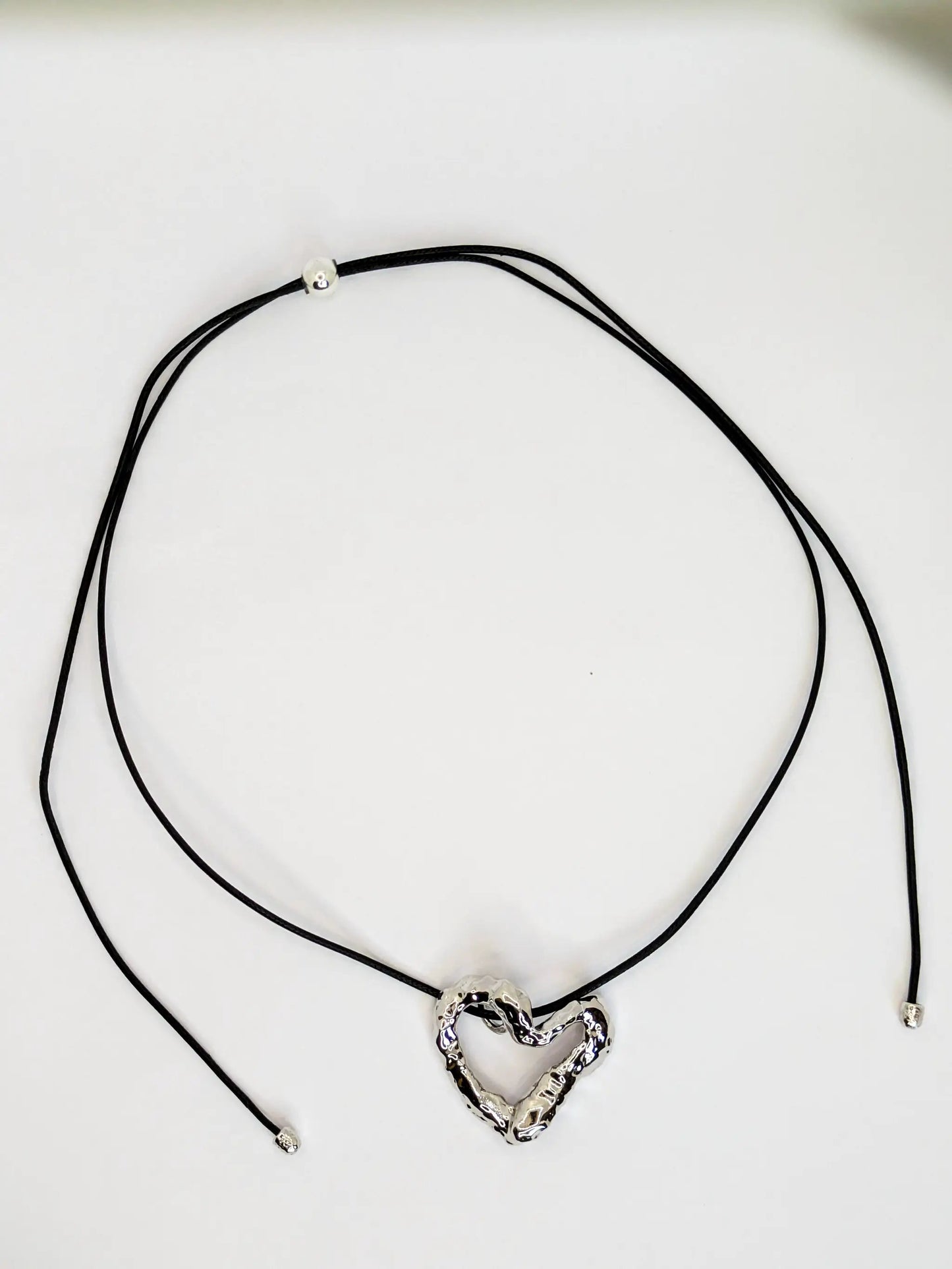 Silver Wavey Textured Heart Adjustable Cord Necklace by Another Mother
