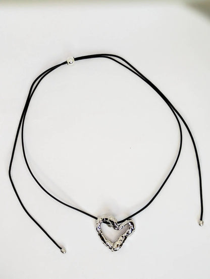 Silver Wavey Textured Heart Adjustable Cord Necklace by Another Mother