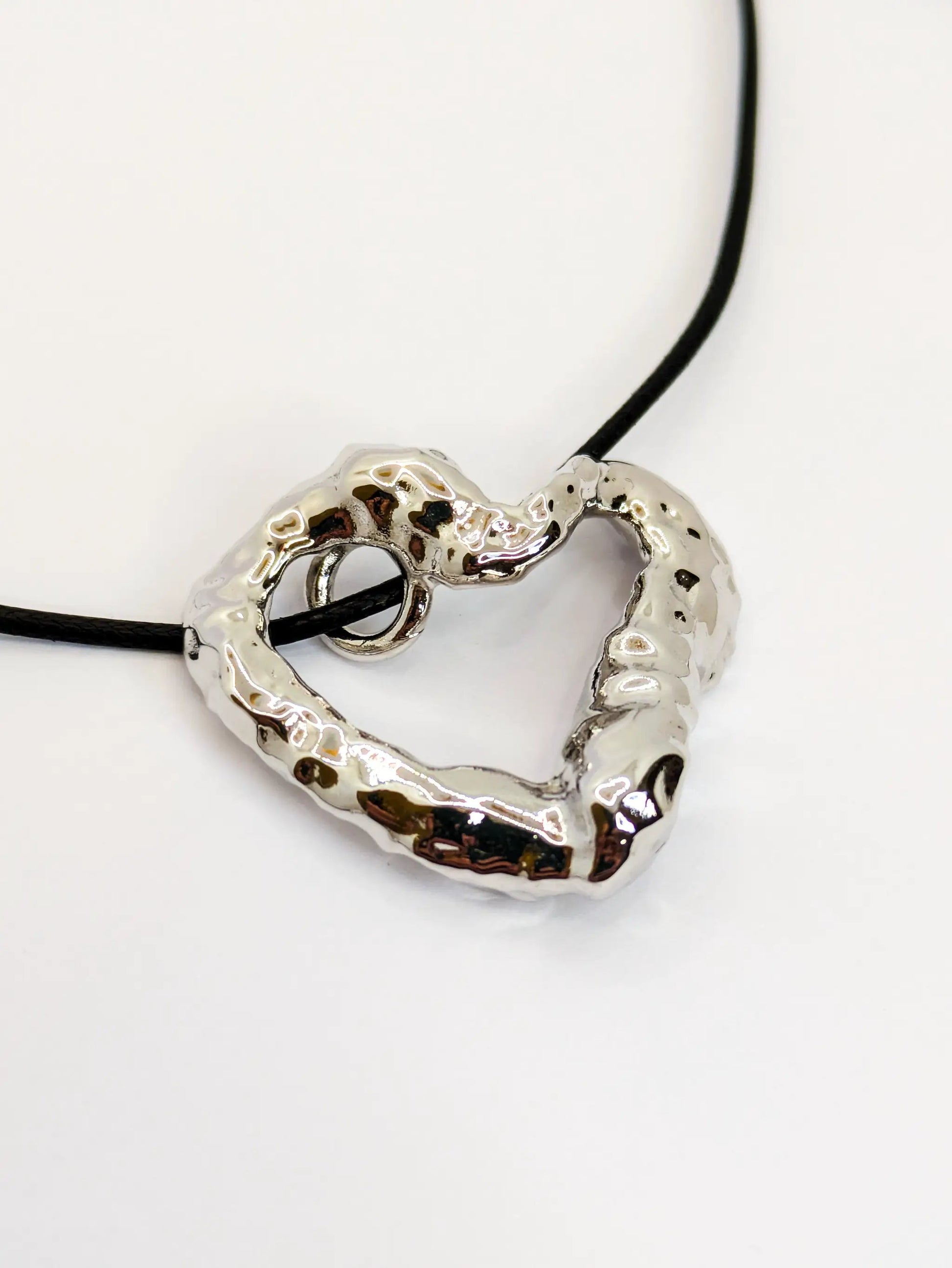 Silver Wavey Textured Heart Adjustable Cord Necklace by Another Mother