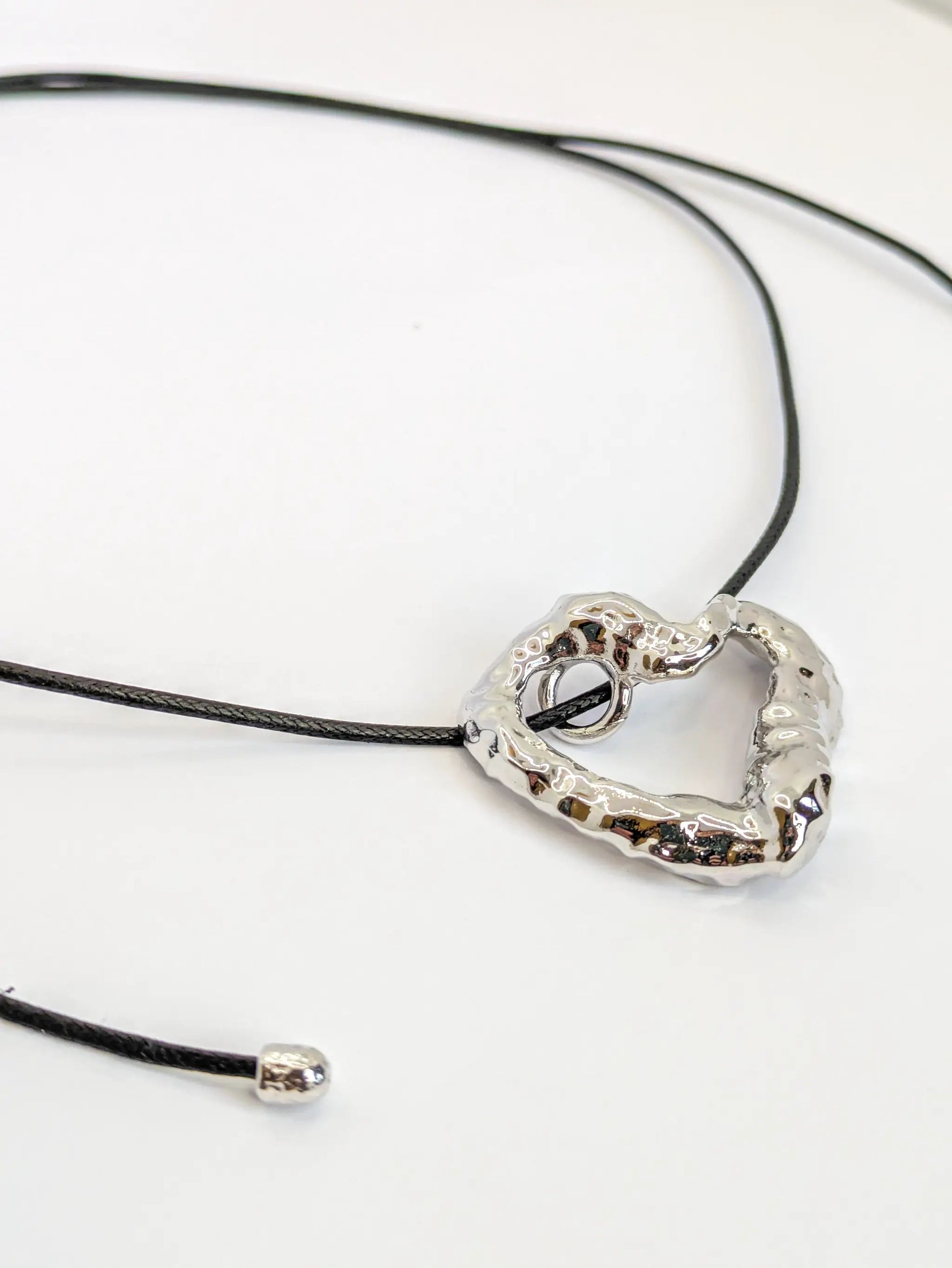 Silver Wavey Textured Heart Adjustable Cord Necklace by Another Mother