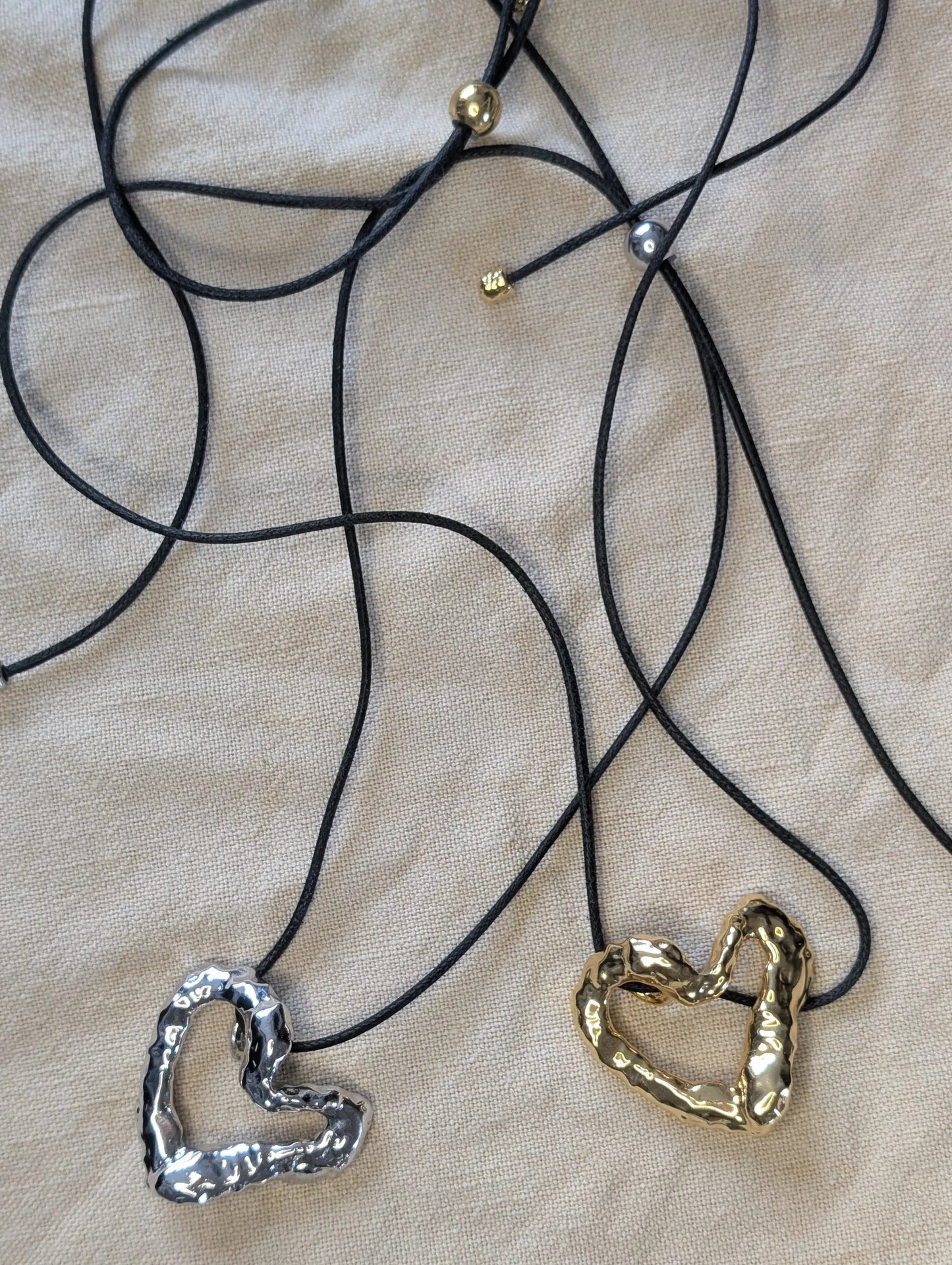 Silver Wavey Textured Heart Adjustable Cord Necklace by Another Mother