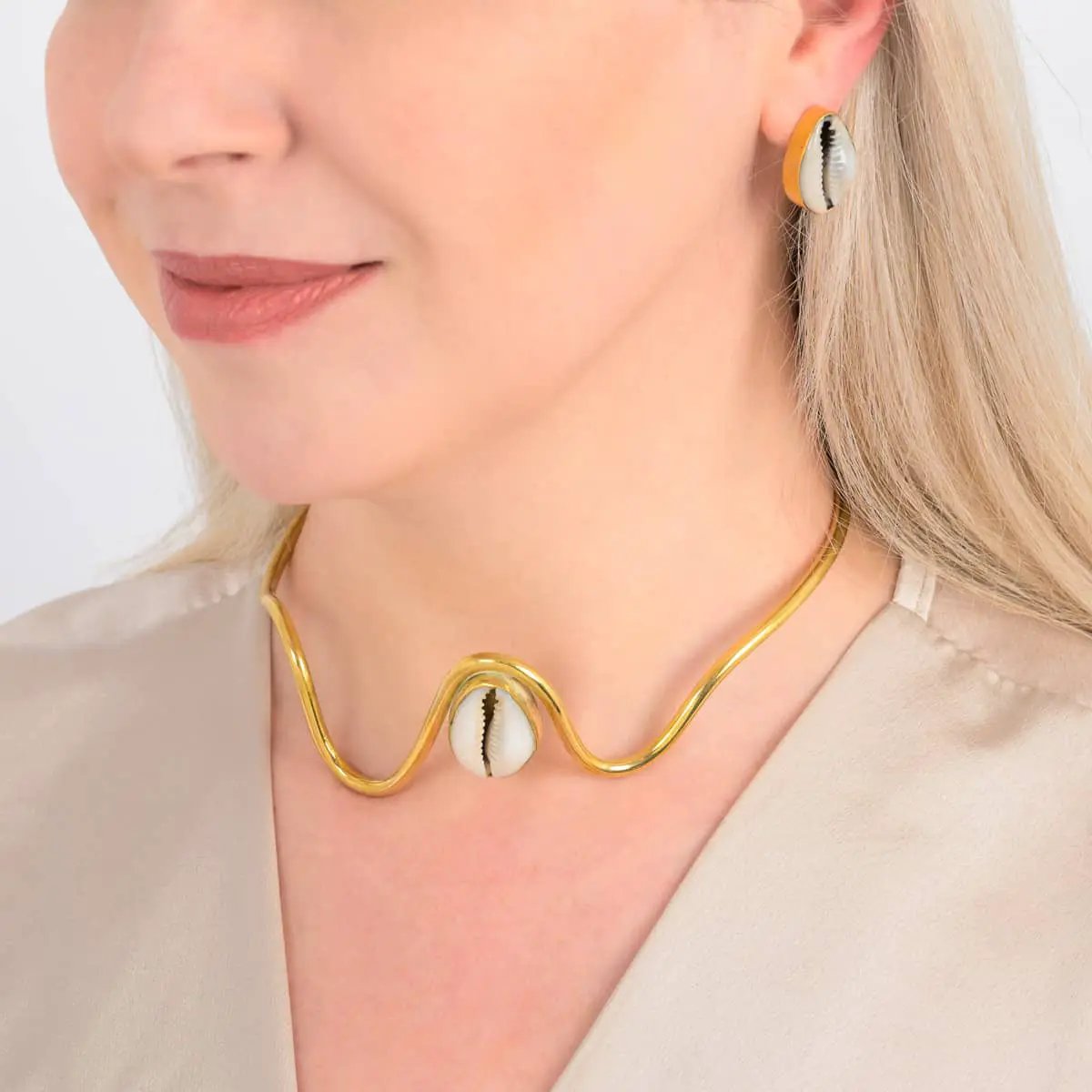 Cowrie Shell Recycled Brass Earrings by Paguro Upcycle