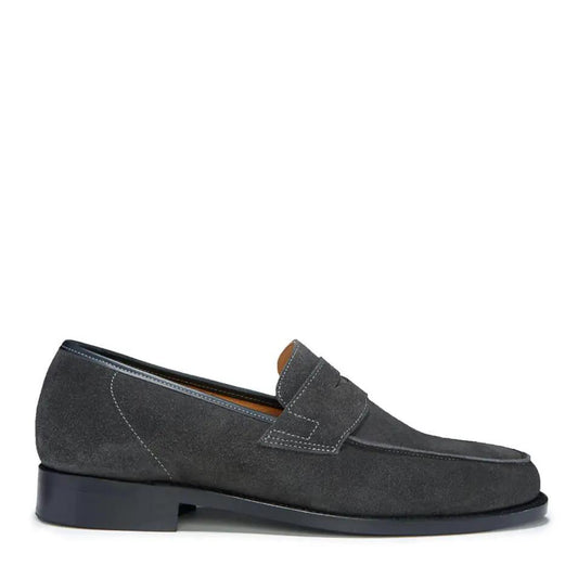 Slate Grey Suede Loafers, Welted Leather Sole by Hugs & Co.