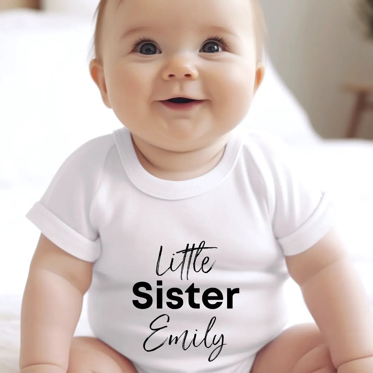 Personalised Little Sister Baby Outfit: Bib, Vest, Grow by Aye Do Gifts