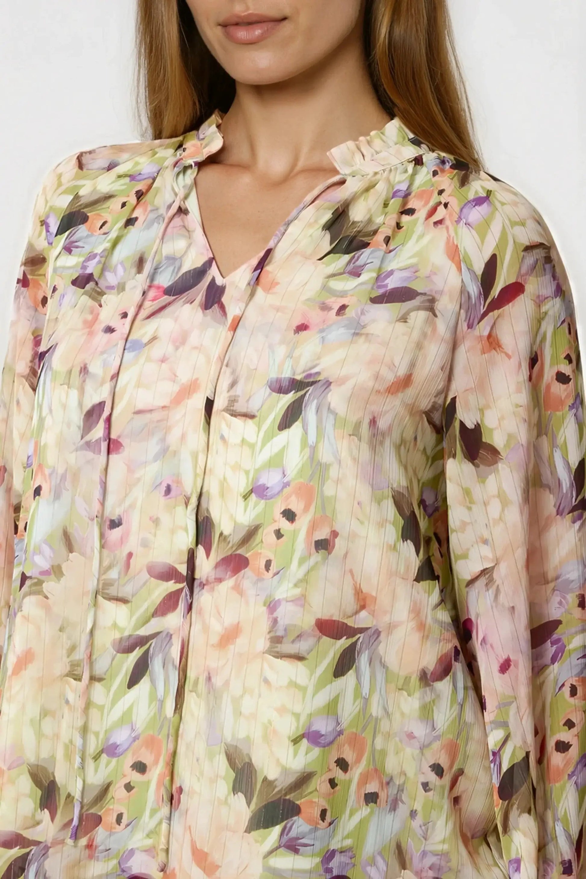 Green Floral Print Tie Neck Blouse by Aftershock London