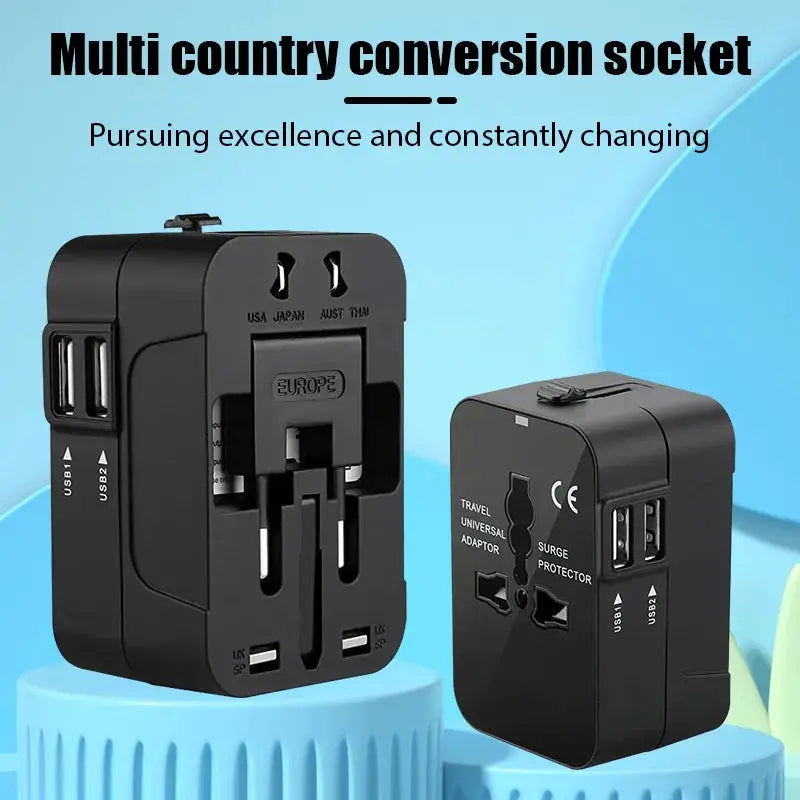 Portable Universal Travel Adapter with 2 USB Ports 2.1A Fast Charger All-in-one Travel Adapter EU/UK/USA/AUS Plug for Travel by All Mart Bristol Ltd