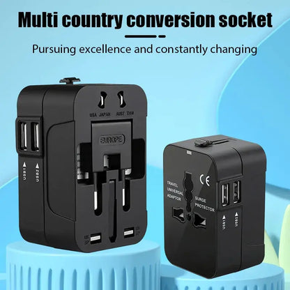 Portable Universal Travel Adapter with 2 USB Ports 2.1A Fast Charger All-in-one Travel Adapter EU/UK/USA/AUS Plug for Travel by All Mart Bristol Ltd