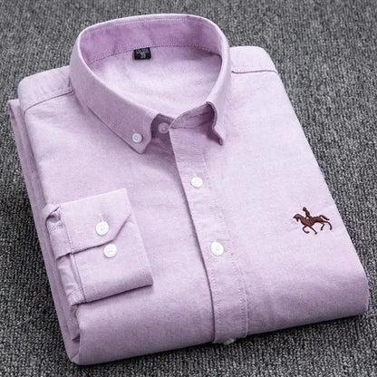 Cotton Oxford Shirt For Mens Long Sleeve Plaid Striped Casual Shirts Male Pocket Regular-Fit Button-Down Work Man Shirt S~6XL by All Mart Bristol Ltd