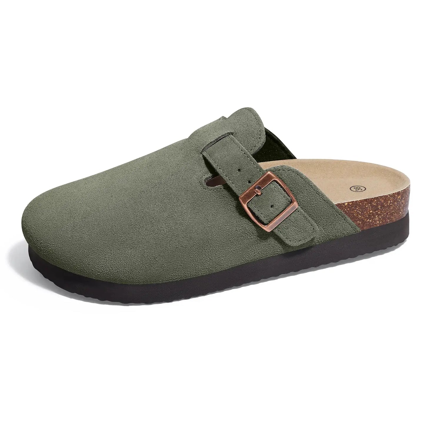 Smile Pop Men's Suede Shoes With Adjustable Back Strap Leather Mules With Cork Flip-Flop Slippers Insoles Slip-On Potato Shoes by All Mart Bristol Ltd