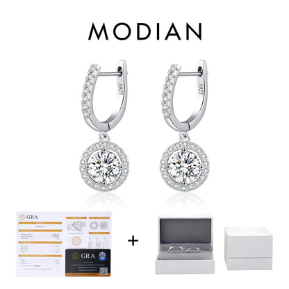 MODIAN D Color Moissanite Drop Earrings 925 Sterling Silver Halo Dangle Earrings For Women Wedding Engagement Fine Jewelry Gift by All Mart Bristol Ltd