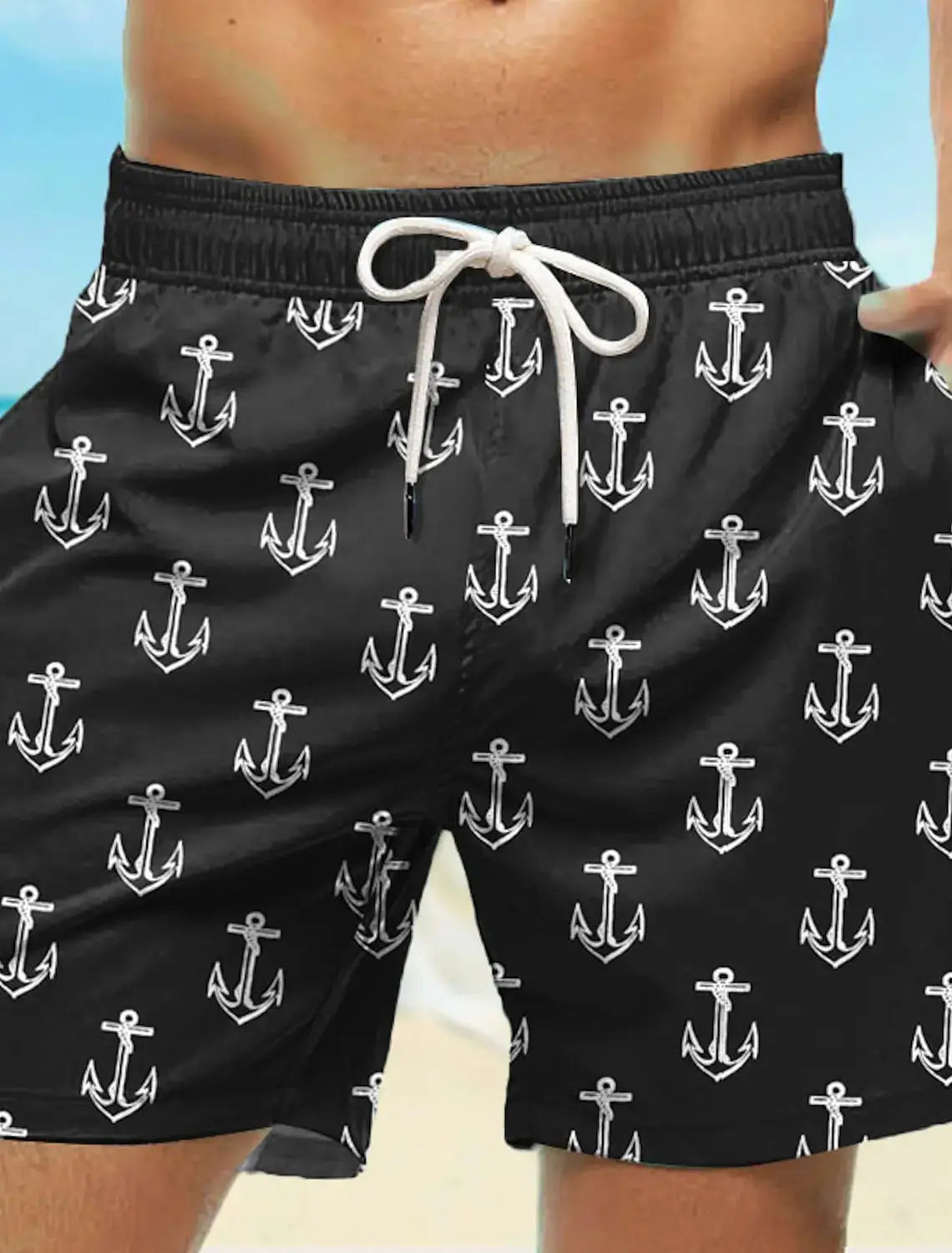 Men's Board Shorts Swim Shorts Swim Trunks Drawstring Elastic Quick Dry Short Beach Hawaiian Casual Black White Micro-elastic by All Mart Bristol Ltd