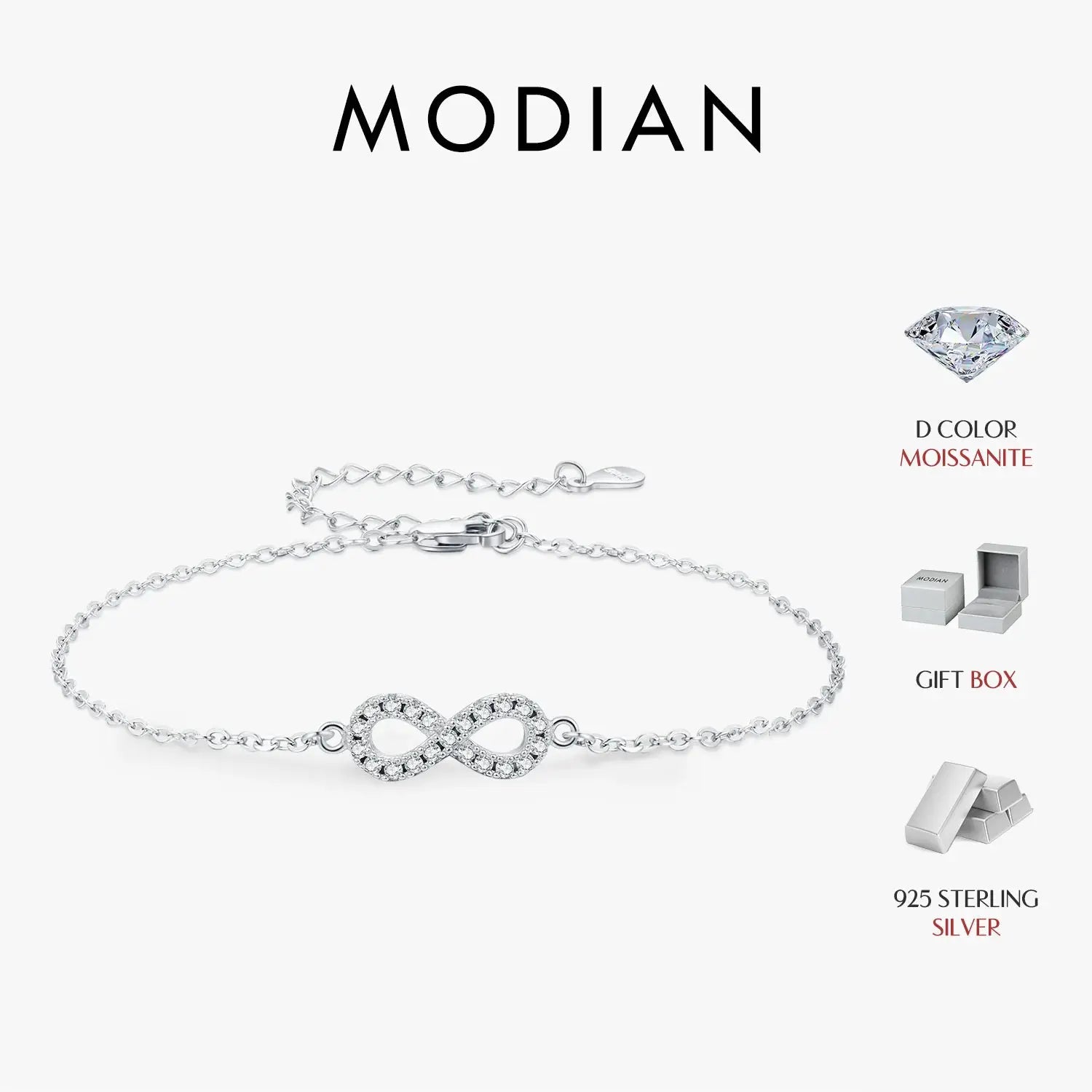 MODIAN D Color Moissanite Lab Created Diamond Bracelet 925 Sterling Silver Romantic Exquisite Infinity Love For Women Jewelry by All Mart Bristol Ltd