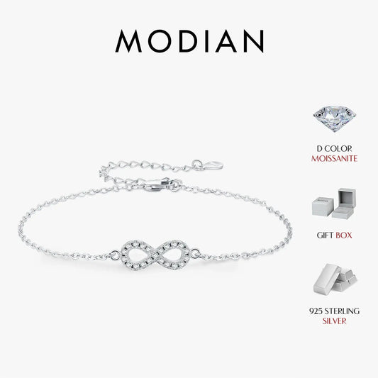 MODIAN D Color Moissanite Lab Created Diamond Bracelet 925 Sterling Silver Romantic Exquisite Infinity Love For Women Jewelry by All Mart Bristol Ltd