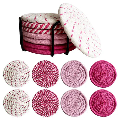 8Pcs Cup Coasters for Drinks Absorbent Woven Coaster Set with Holder Farmhouse Cloth Fabric Cup Coasters for Coffee Tea by All Mart Bristol Ltd