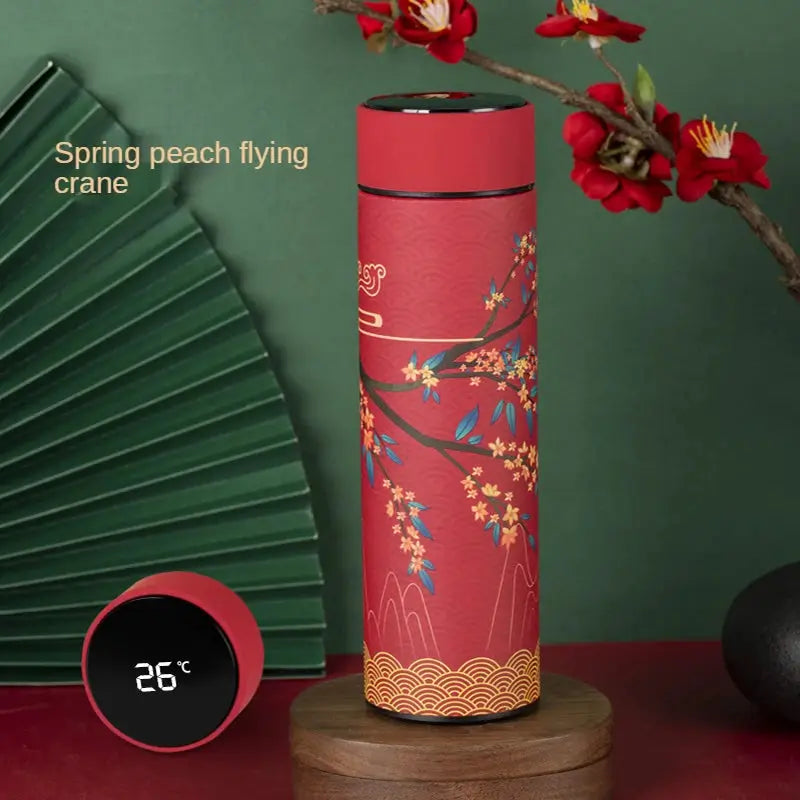Thermal Mug Water Bottle Thermos Chinese Style Ins Illustration Vacuum Flask Stainless Steel Display Temperature Water Cup 500ML by All Mart Bristol Ltd