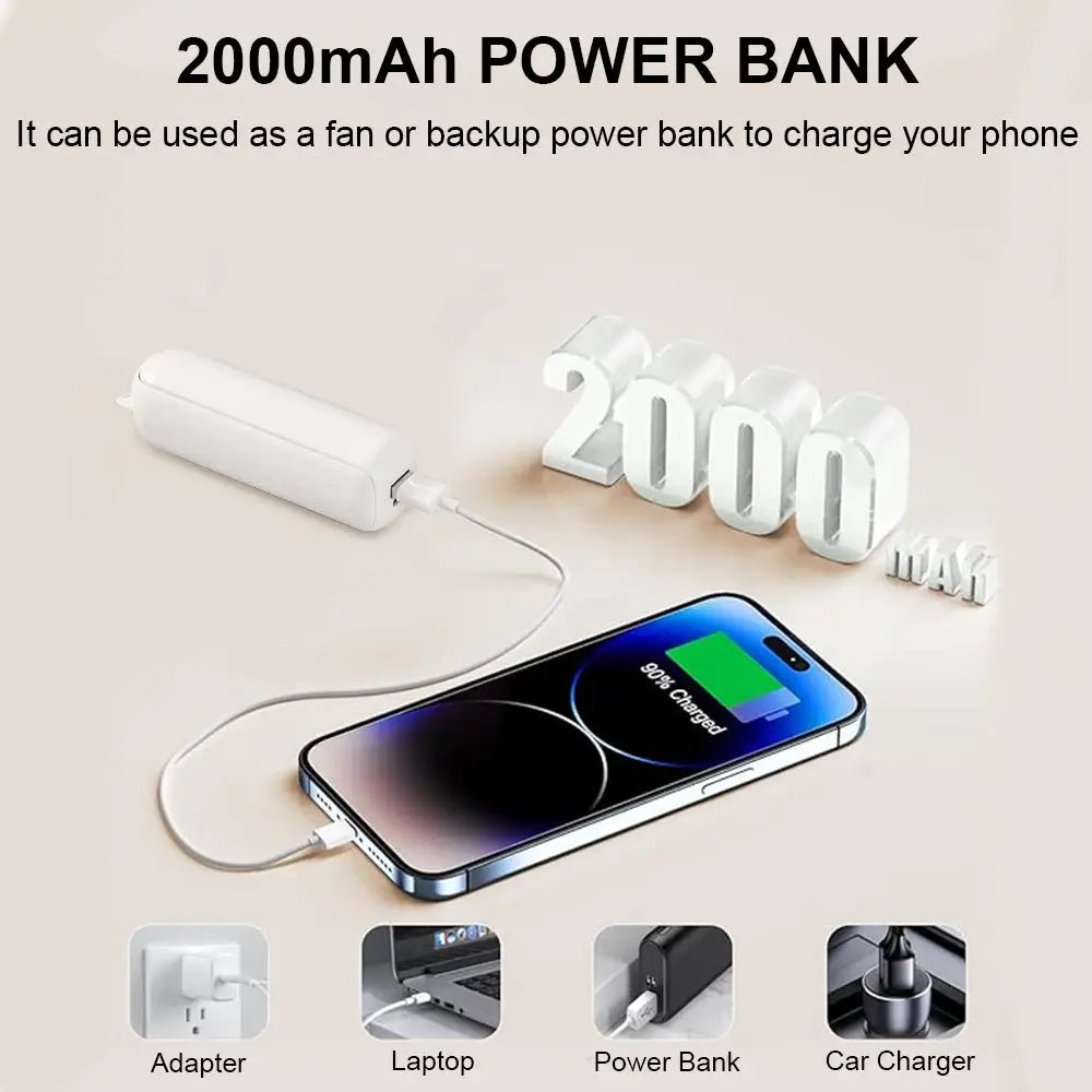 Mini Portable Handheld Fan 2000mAh USB Rechargeable Folding Small Pocket Fan with Handy Power Bank Foldable Hand Fan for Outdoor by All Mart Bristol Ltd