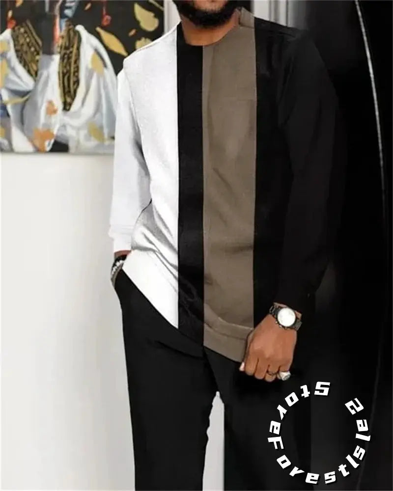 Fashion Clothing Set for Men Tracskuit Set Casual Walking Suit Ovrersize Streetwear Long Sleeve T-Shirt Trousers Outfit 2-piece by All Mart Bristol Ltd