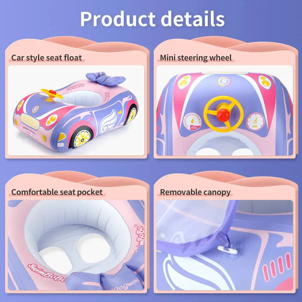 Kids Car Swimming Seat Float Ring Inflatable Infant Floating For Summer Swim Boat Circle Bathing Water Toy with Canopy by All Mart Bristol Ltd