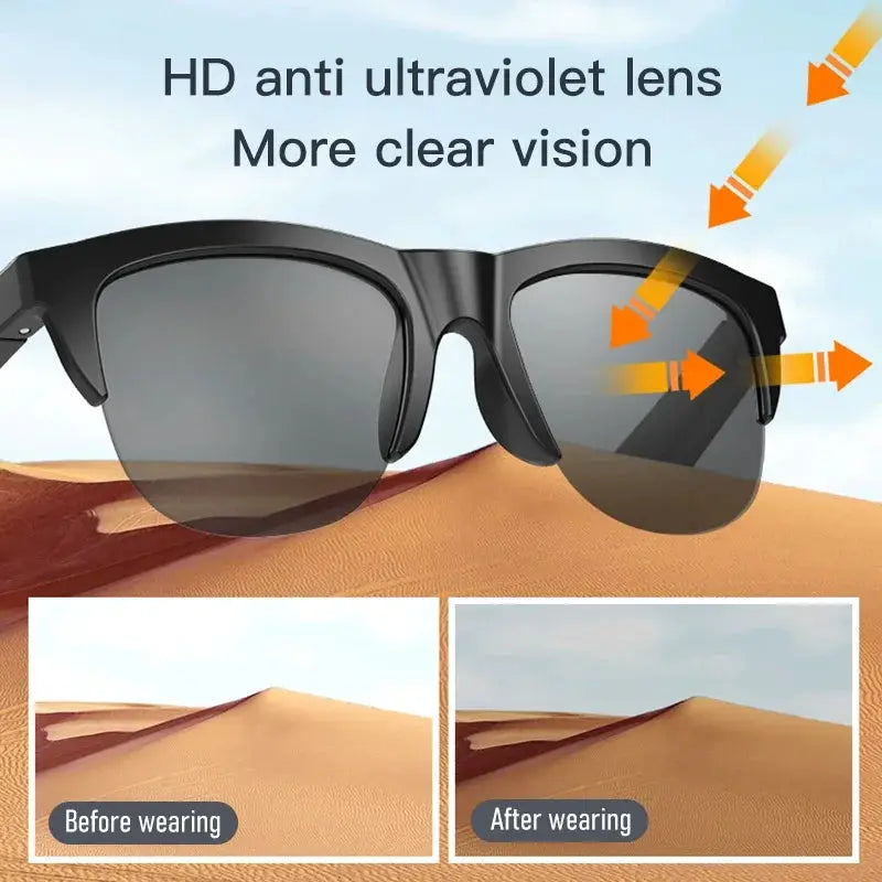New Smart Bluetooth V5.3 Sunglasses Glasses Call Outdoor Sports Headphones HIFI Black Technology Anti-touch UV For Men And Women by All Mart Bristol Ltd