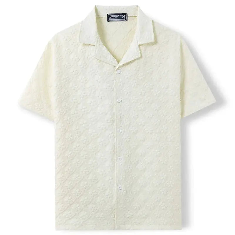 Jacquard Fabric Cuban Collar Short-sleeved Shirts【 Luxury Men's Wear 】 High-quality Business Casual Shirts for Men in Summer by All Mart Bristol Ltd