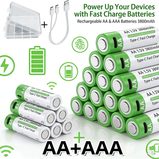 2025NEW Lithium-Ion Battery Type-C Rechargeable High-Capacity Battery AA&AAA Battery For remote control, mouse, electric toys by All Mart Bristol Ltd