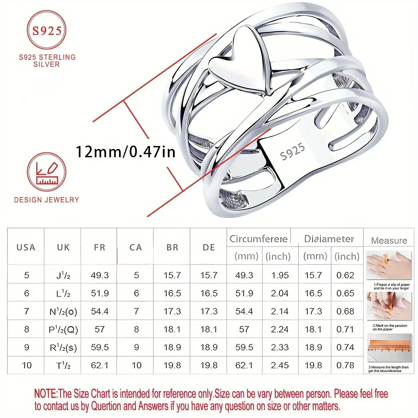 Chic French Style 925 Sterling Silver Heart-Shaped Ring Unique Design Women's Fashion Jewelry Perfect for Everyday Accessories by All Mart Bristol Ltd