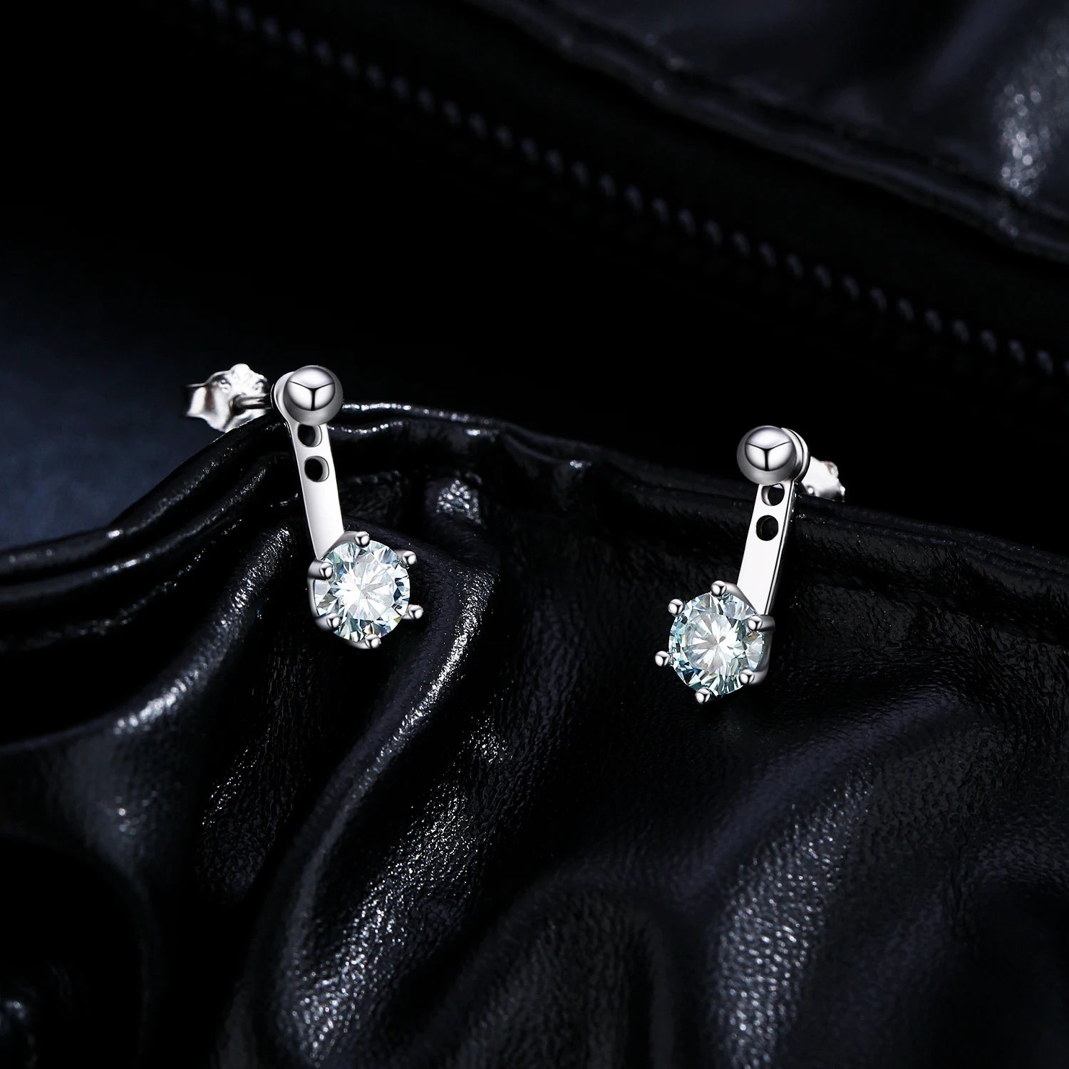 MODIAN D Color VVS1 Round Teal Moissanite Ear Climbers 925 Sterling Silver Luxury Trendy Stud Earrings For Women Fine Jewelry by All Mart Bristol Ltd